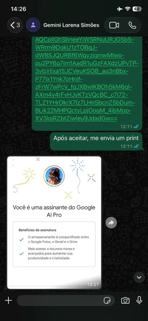 Lorena Simoes confirmando que e assinante do Google AI Pro